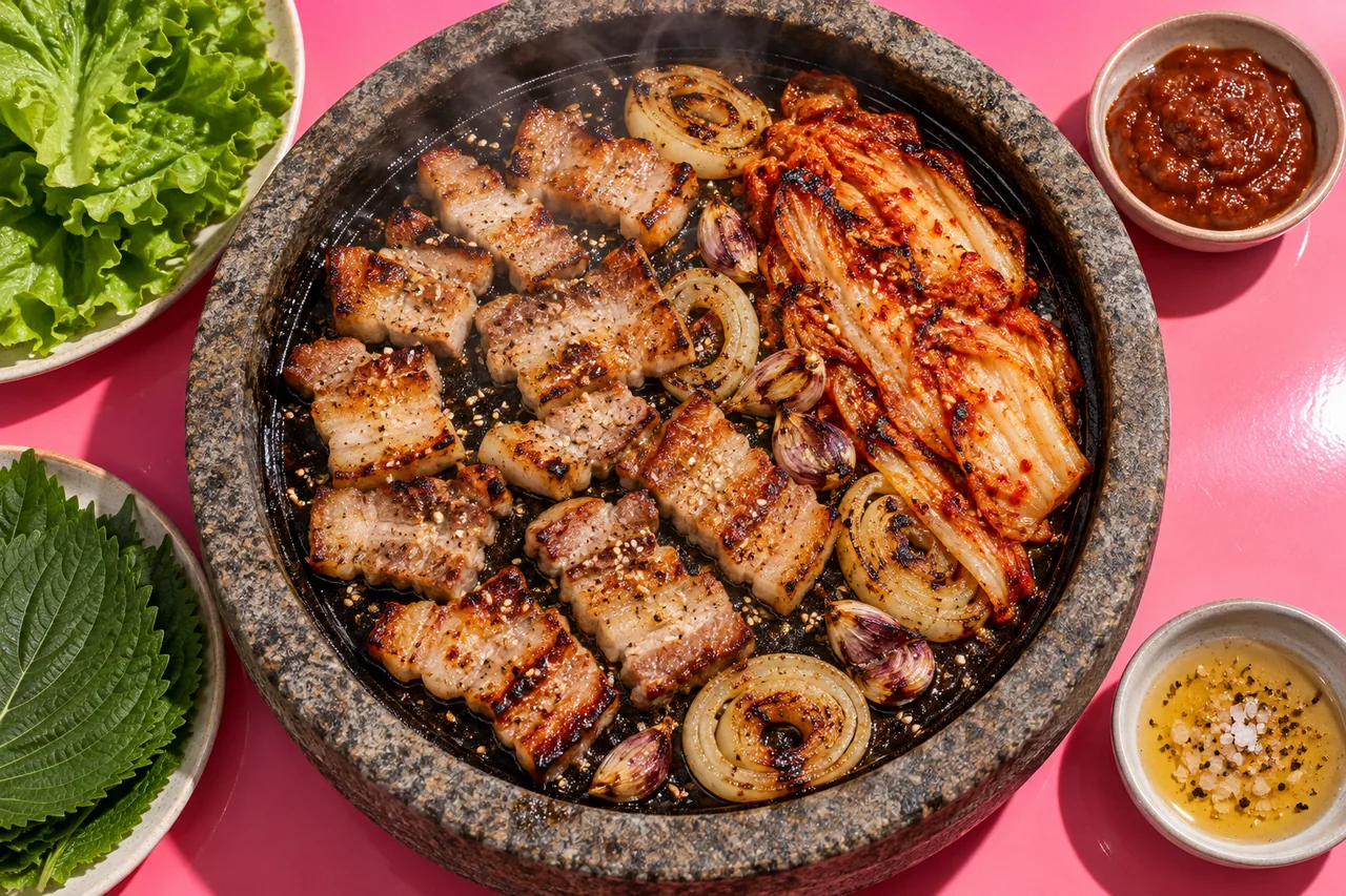 Samgyeopsal gui traditionnel au kimchi grillé