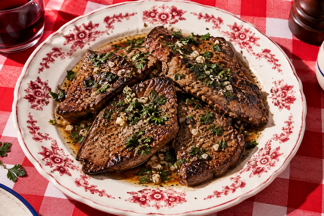Foie de bœuf poêlé à la persillade