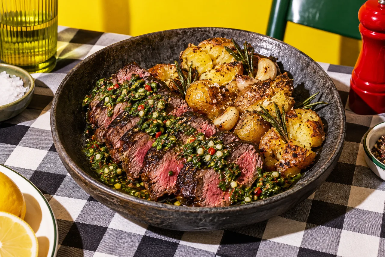 Aiguillette baronne de bœuf à la plancha, sauce chimichurri
