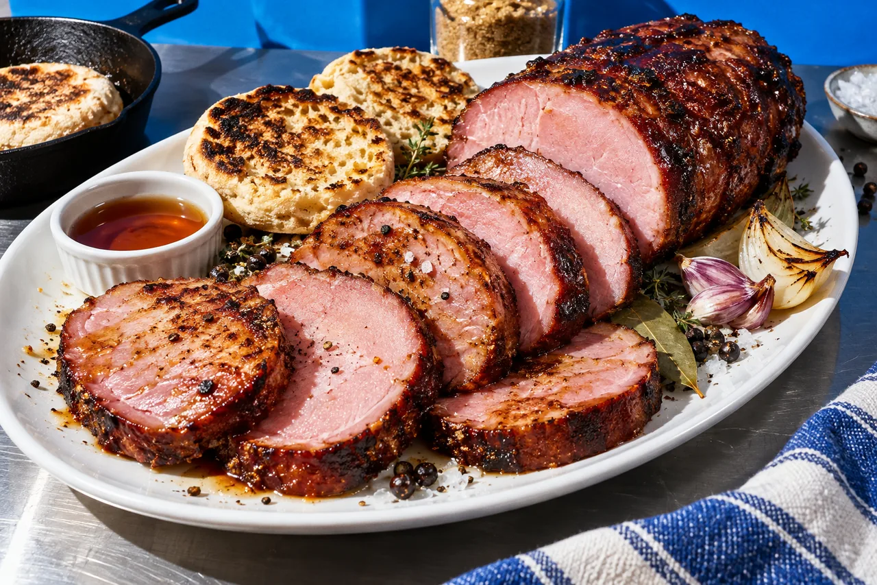 Canadian bacon maison traditionnel fumé au bois doux