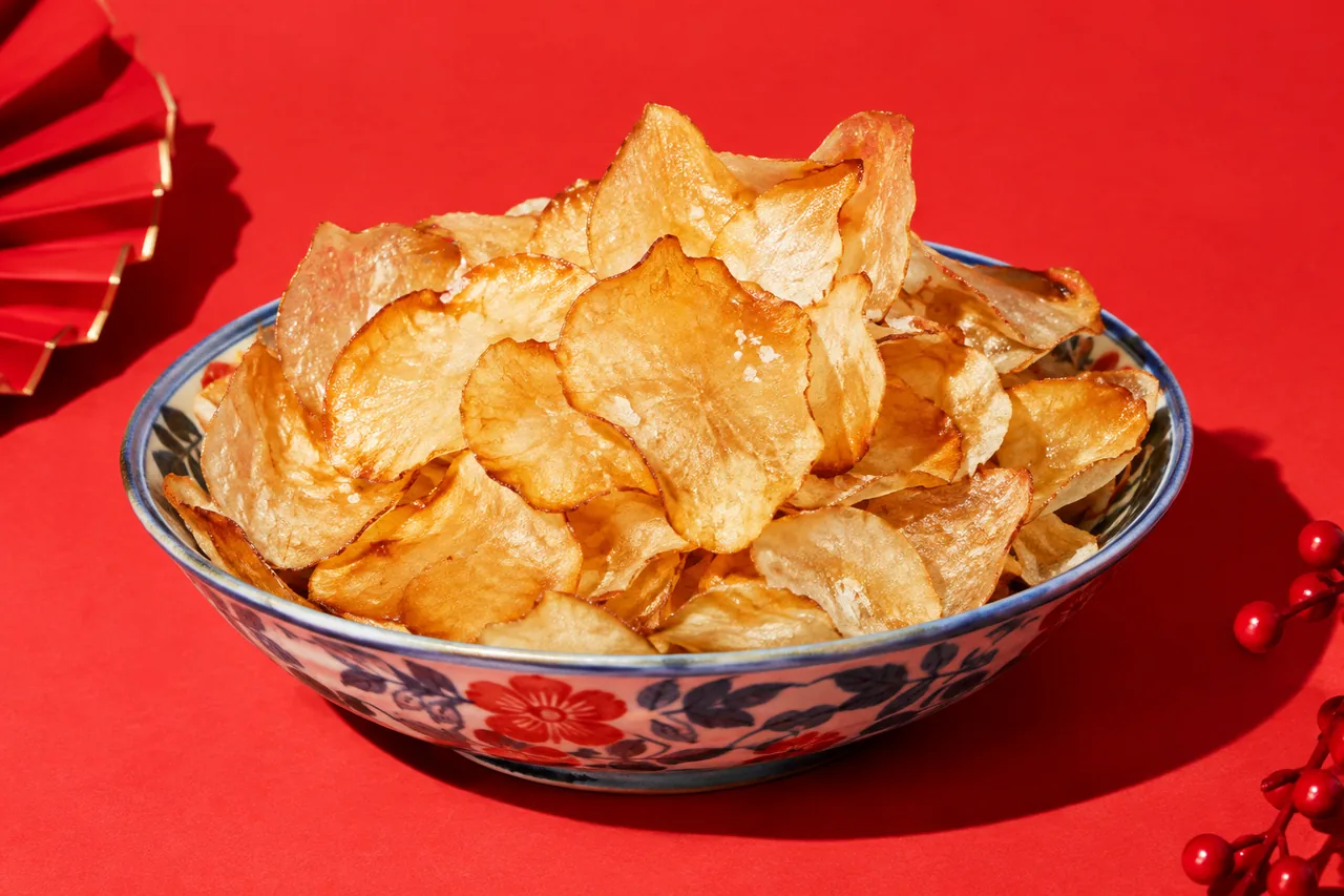 Chips de sagittaire de Chine (cigu pian), grignotage du Nouvel An cantonais