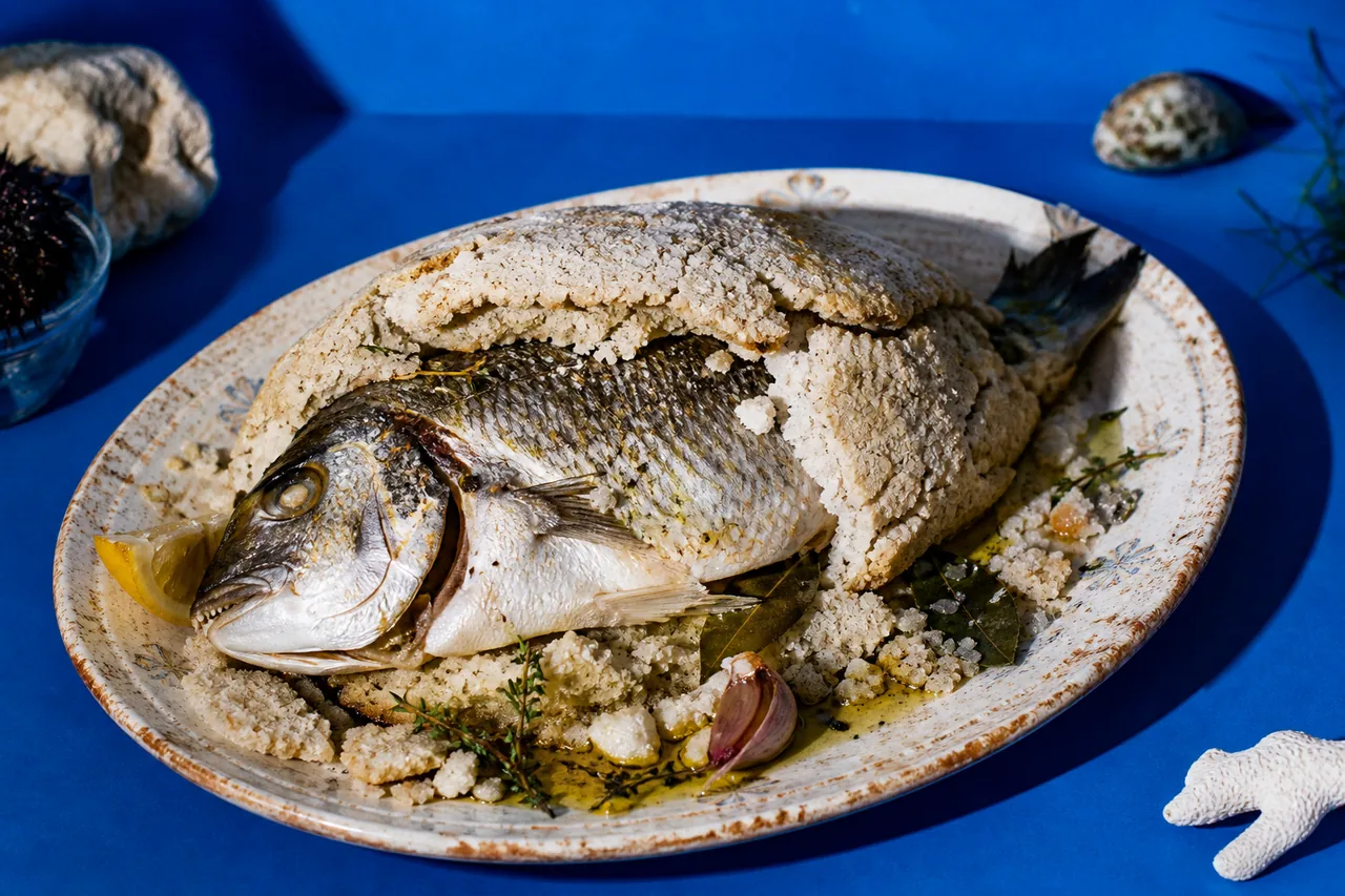 Sar commun en croûte de sel, cuisson au four entier
