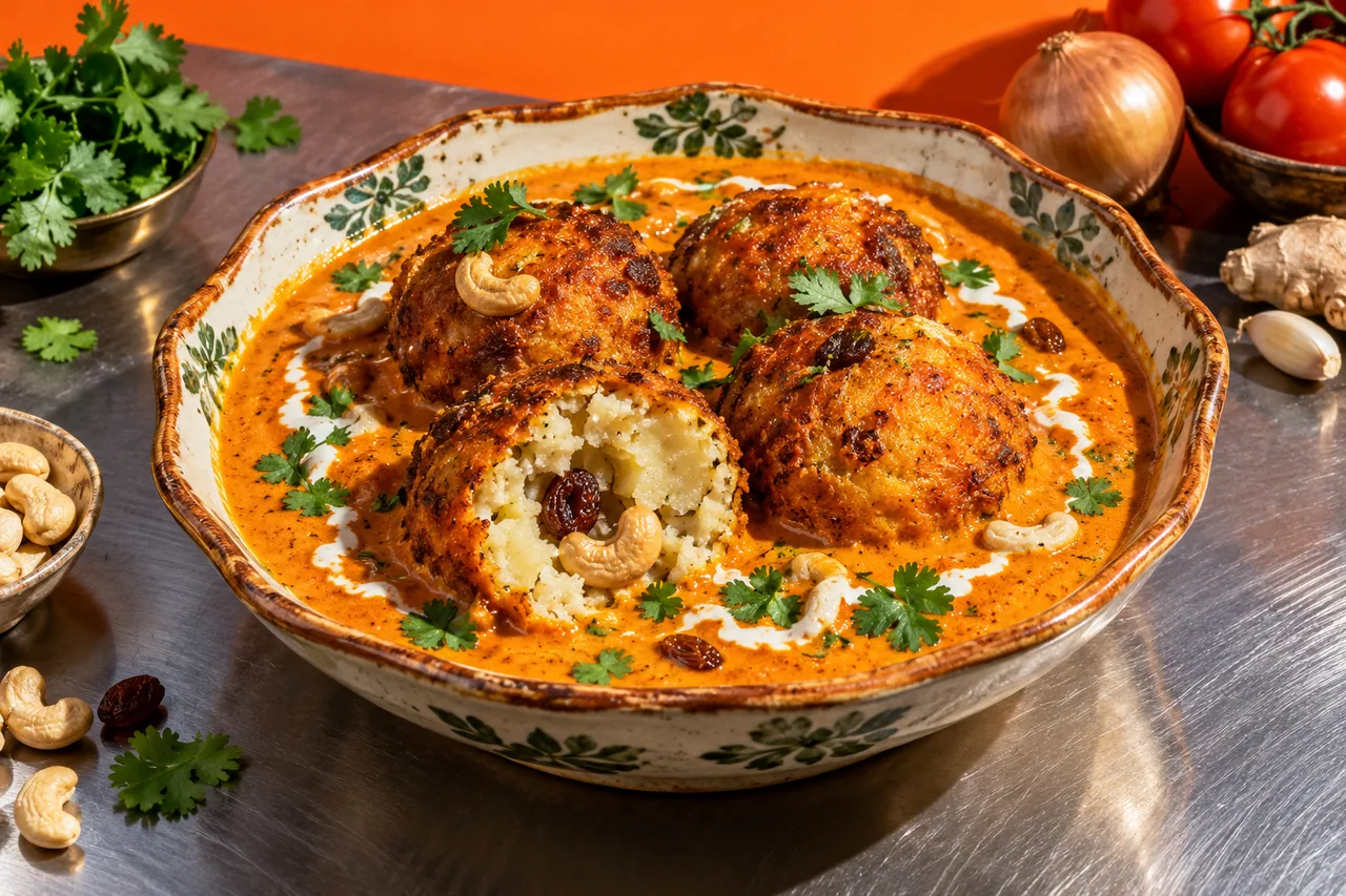 Malai kofta (boulettes de paneer et pomme de terre, sauce crémeuse aux noix de cajou)