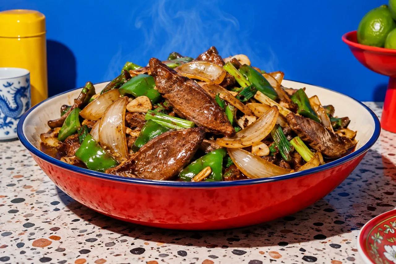 Foie de porc sauté aux oignons à la chinoise