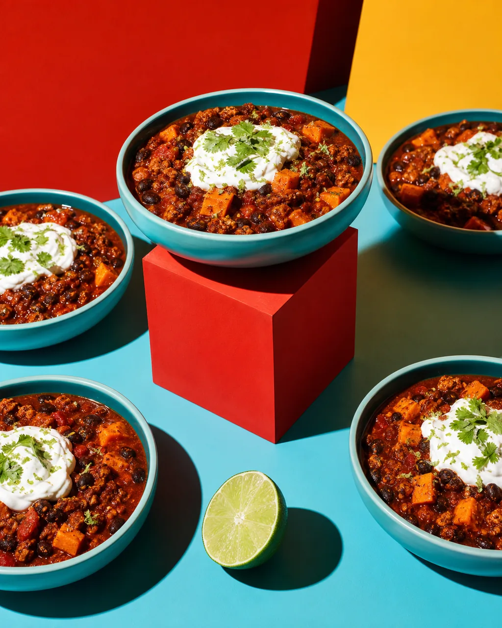 Chili de dinde, patate douce et haricots noirs