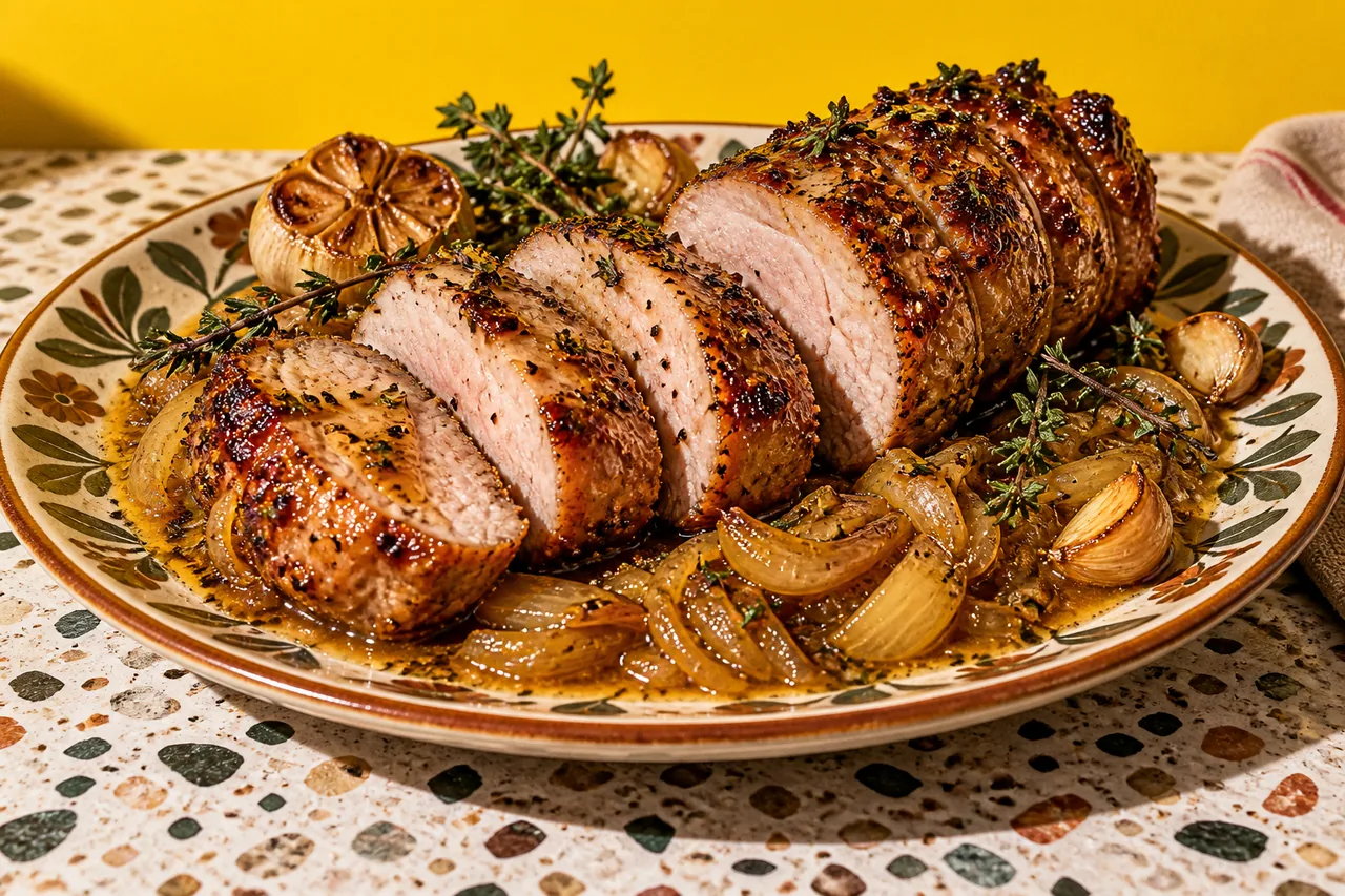 Pointe de filet de porc rôtie au miel et au thym