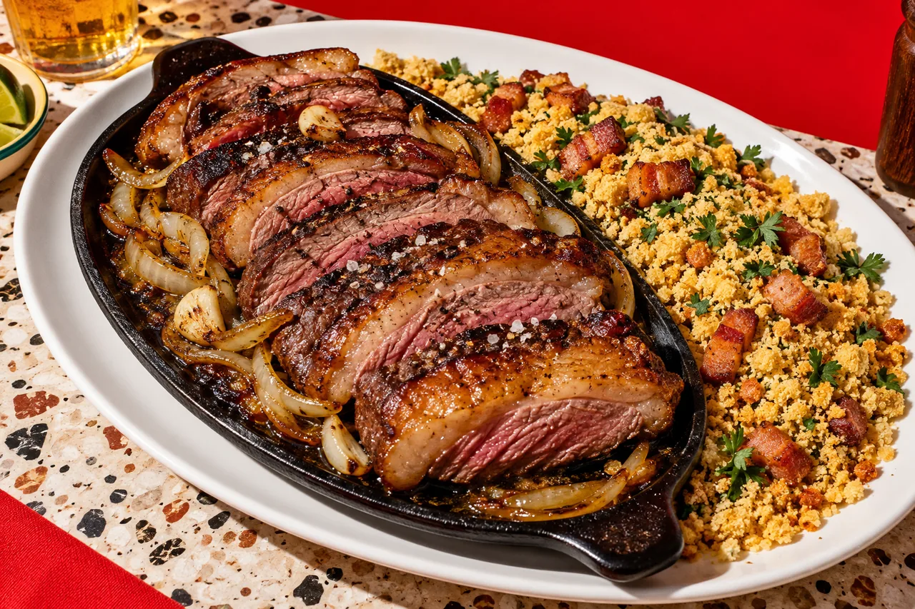 Picanha na chapa com farofa traditionnelle