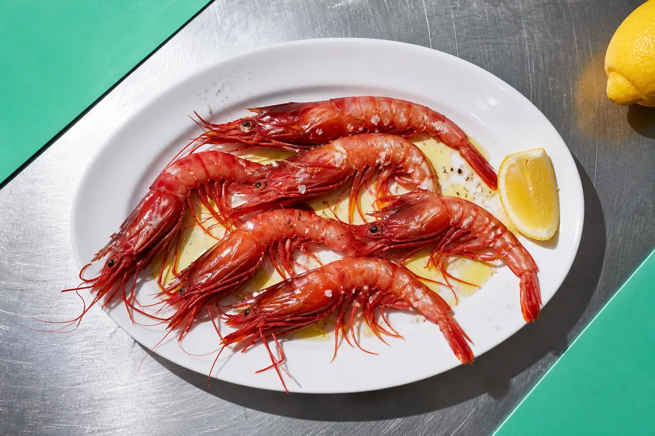 Gamberi rossi di Mazara crudi (Crevette rouge géante à l'huile d'olive et au citron)