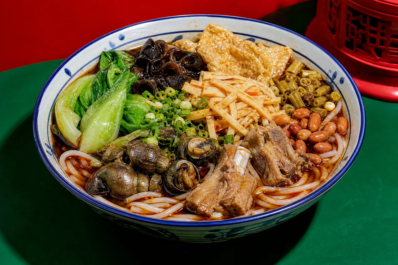 Luosifen traditionnel de Liuzhou — nouilles de riz au bouillon d’escargots