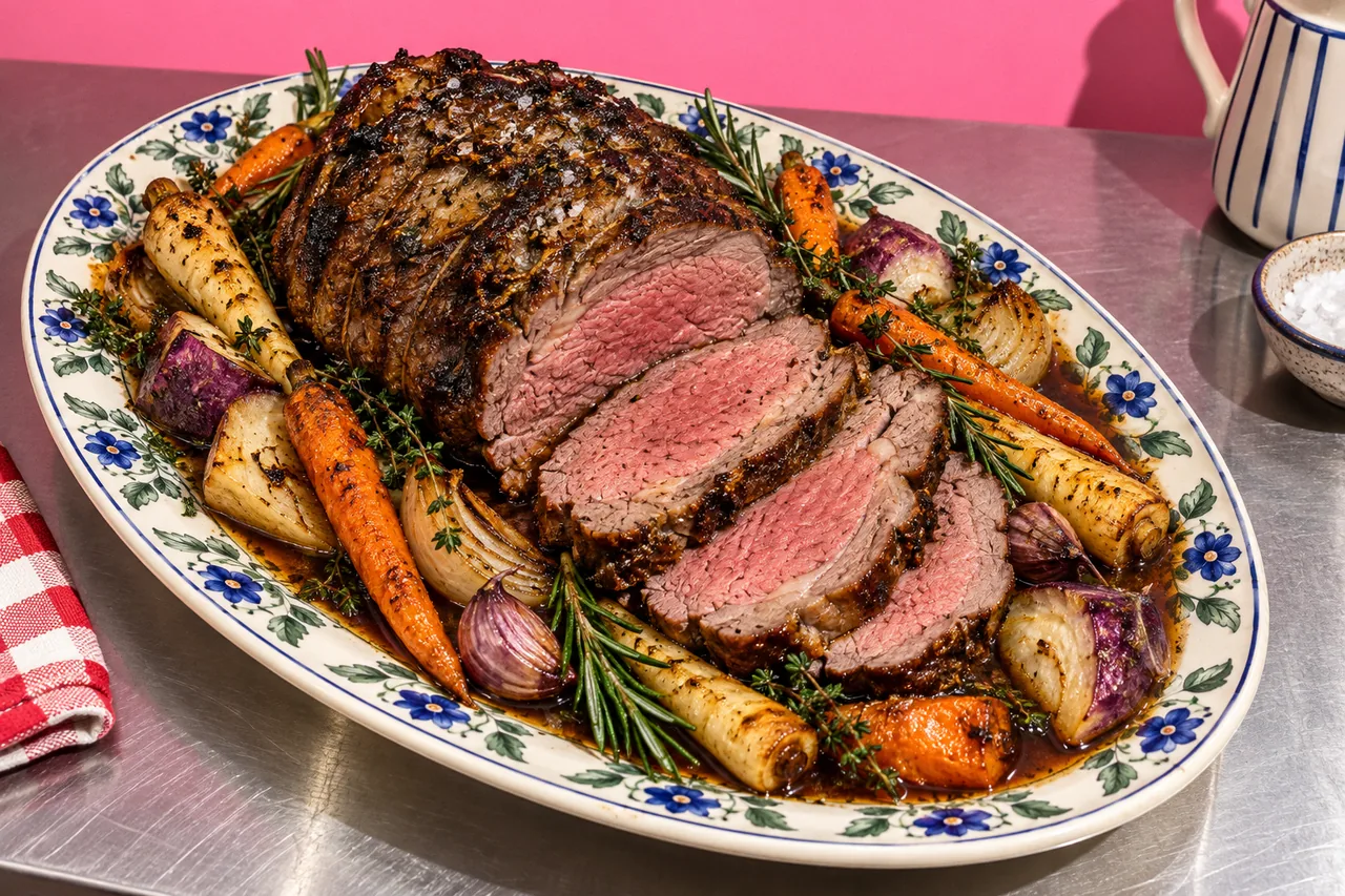 Rump roast de bœuf rôti aux légumes racines