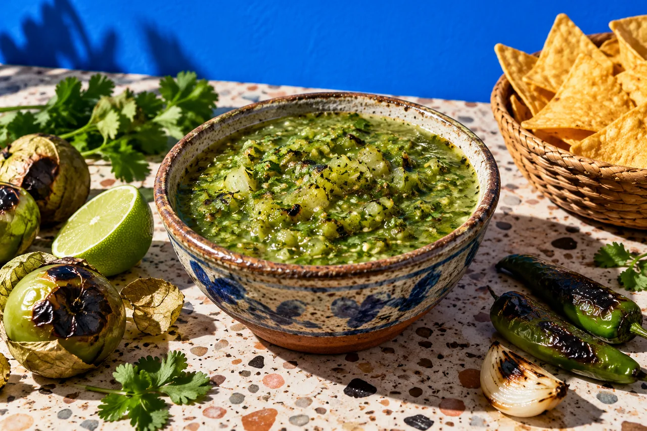 Salsa verde mexicaine aux tomatilles rôties