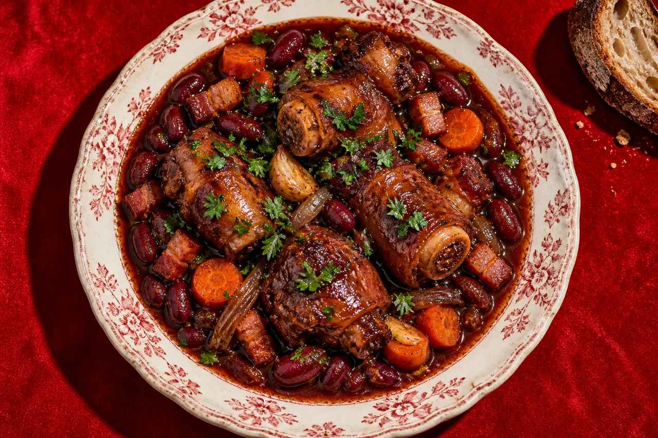 Queues de porc braisées aux haricots rouges