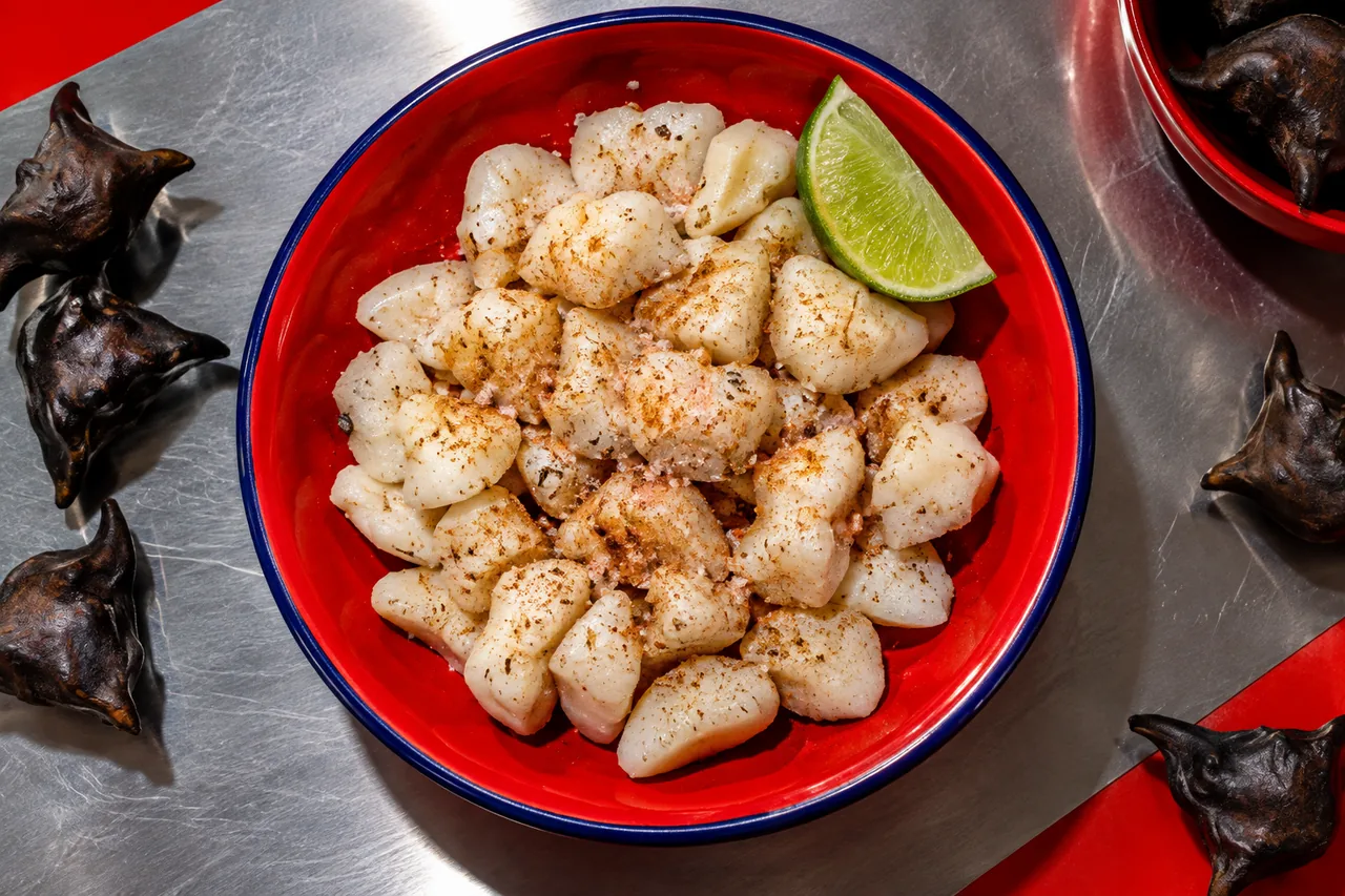 Mâcre bouillie et décortiquée au chaat masala des marchés indiens (Singhara)