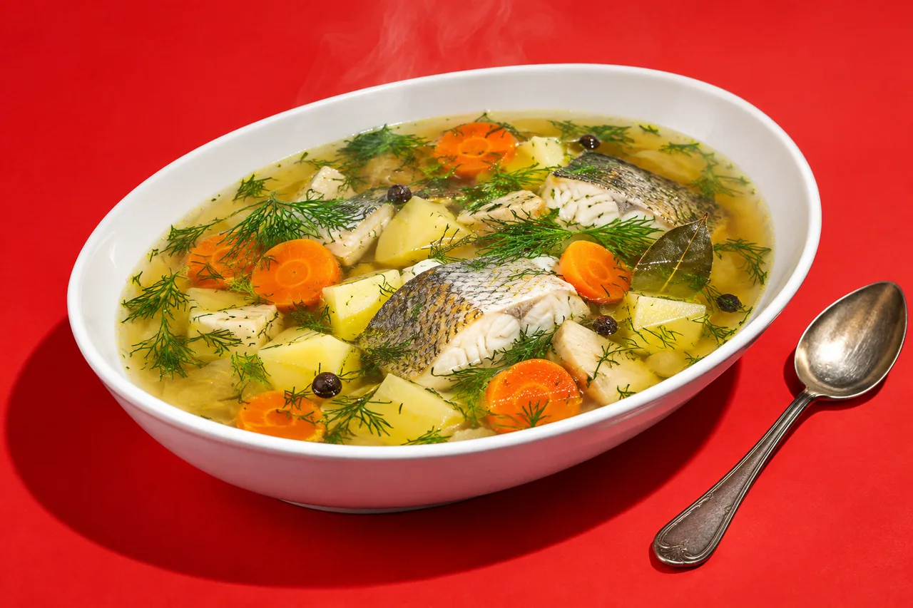 Oukha de perche commune, soupe de poisson claire à la russe