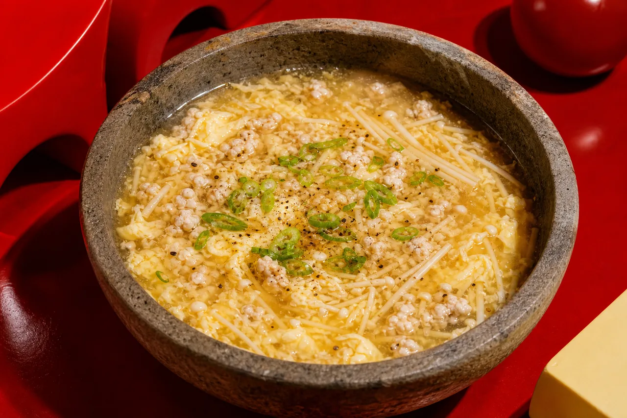 Soupe aux œufs et champignons enoki