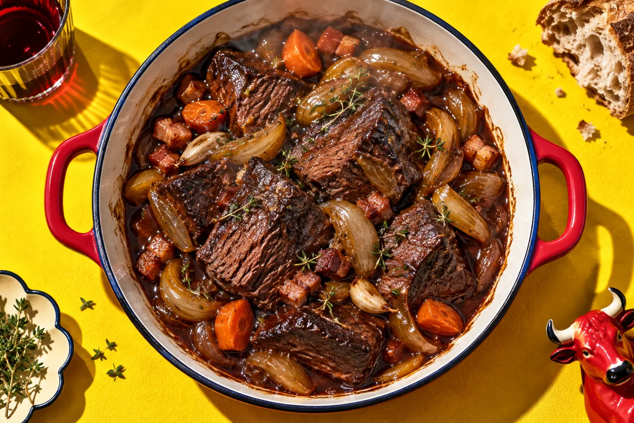 Cœur de bœuf braisé aux oignons fondants
