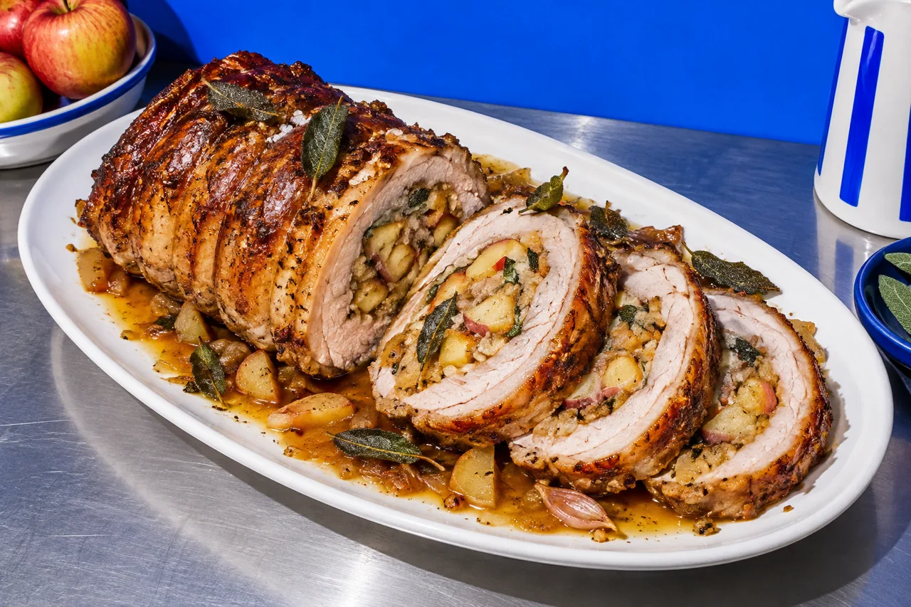 Rôti de porc farci aux pommes et à la sauge