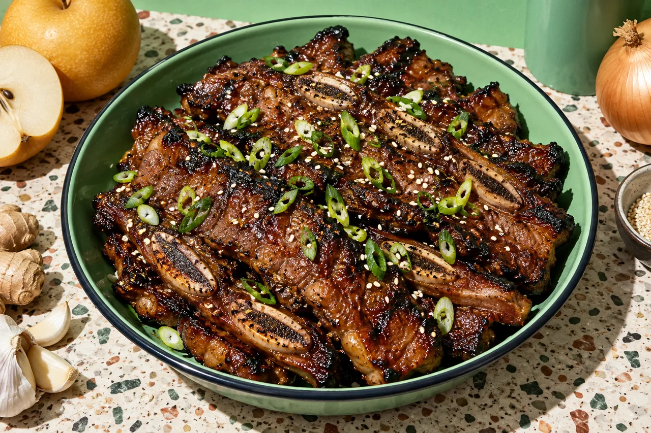 LA Galbi traditionnel (travers de bœuf marinés et grillés à la coréenne)