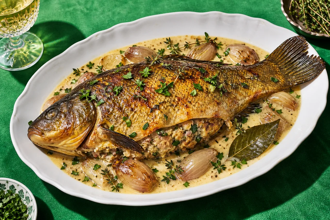 Tanche farcie au four, tradition de la Dombes