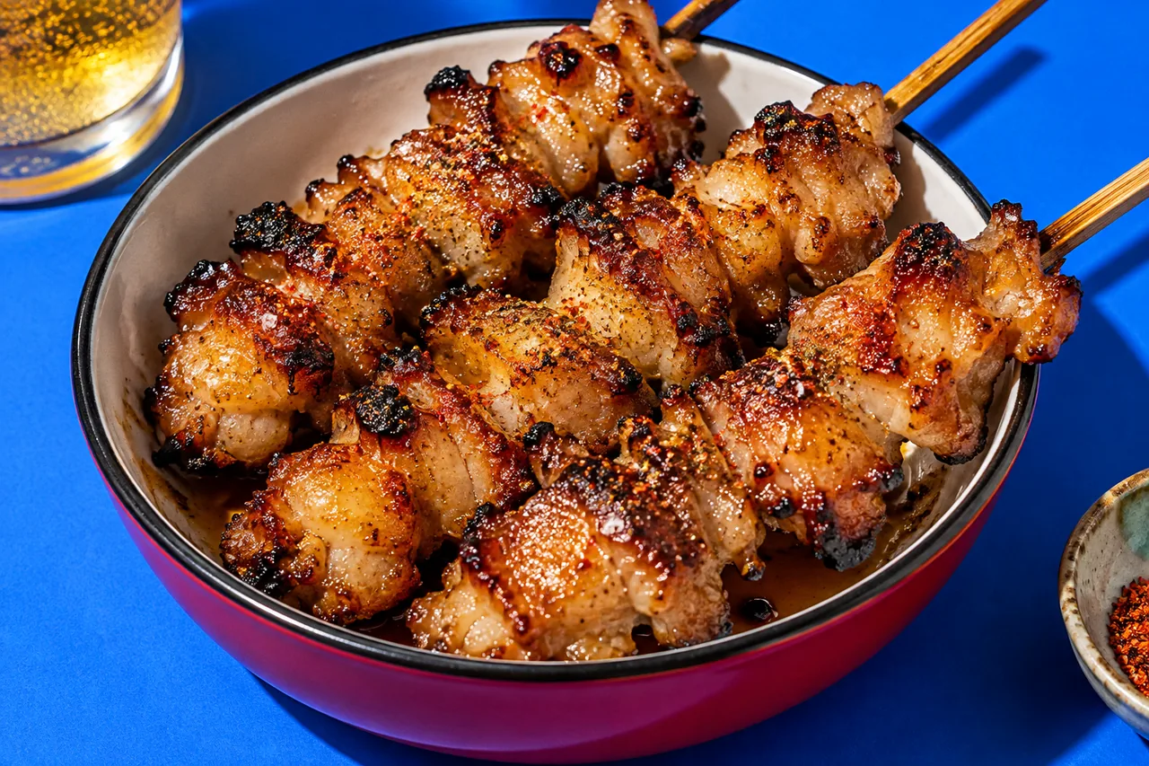 Yakitori de bonjiri laqués à la sauce tare