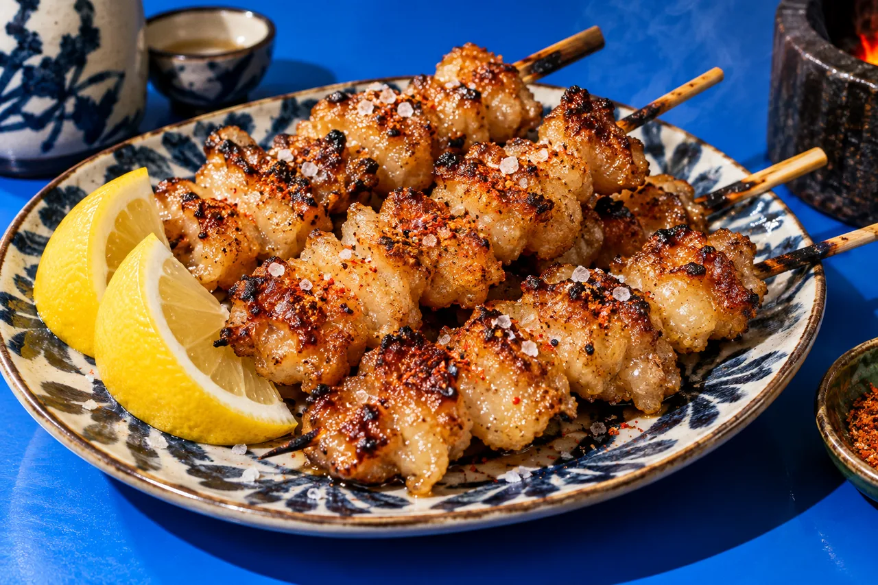 Croupions de poulet grillés au sel et au citron (Bonjiri yakitori)