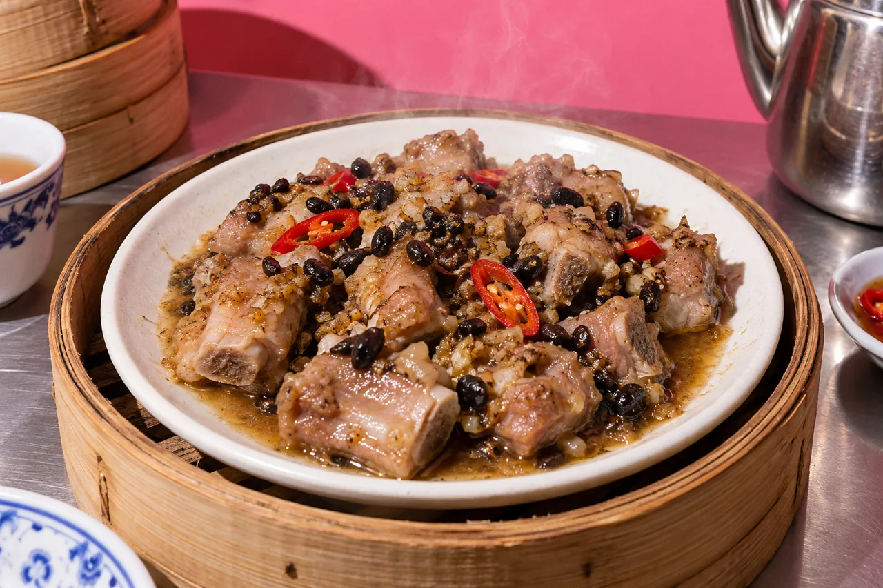 Travers de porc vapeur aux haricots noirs à la cantonaise
