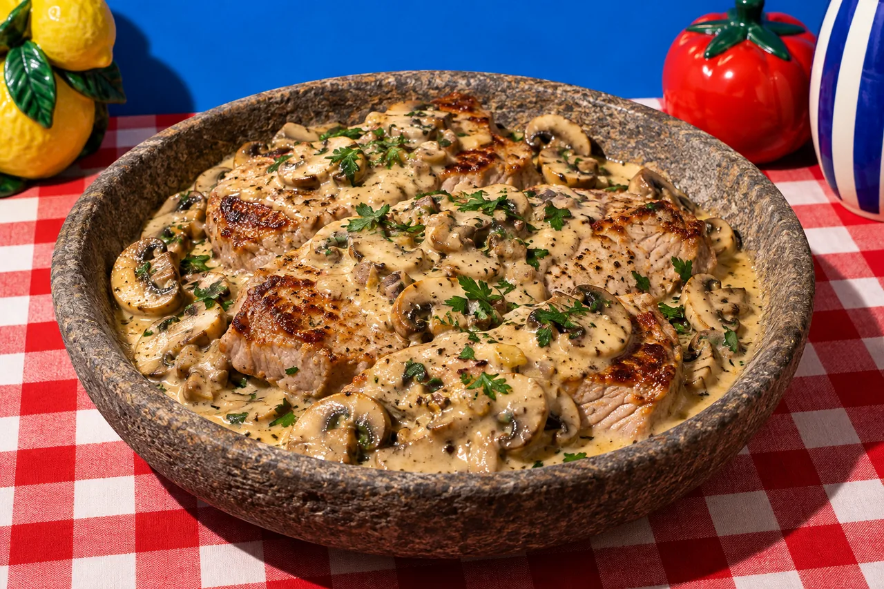 Escalopes de noix de porc à la crème et aux champignons