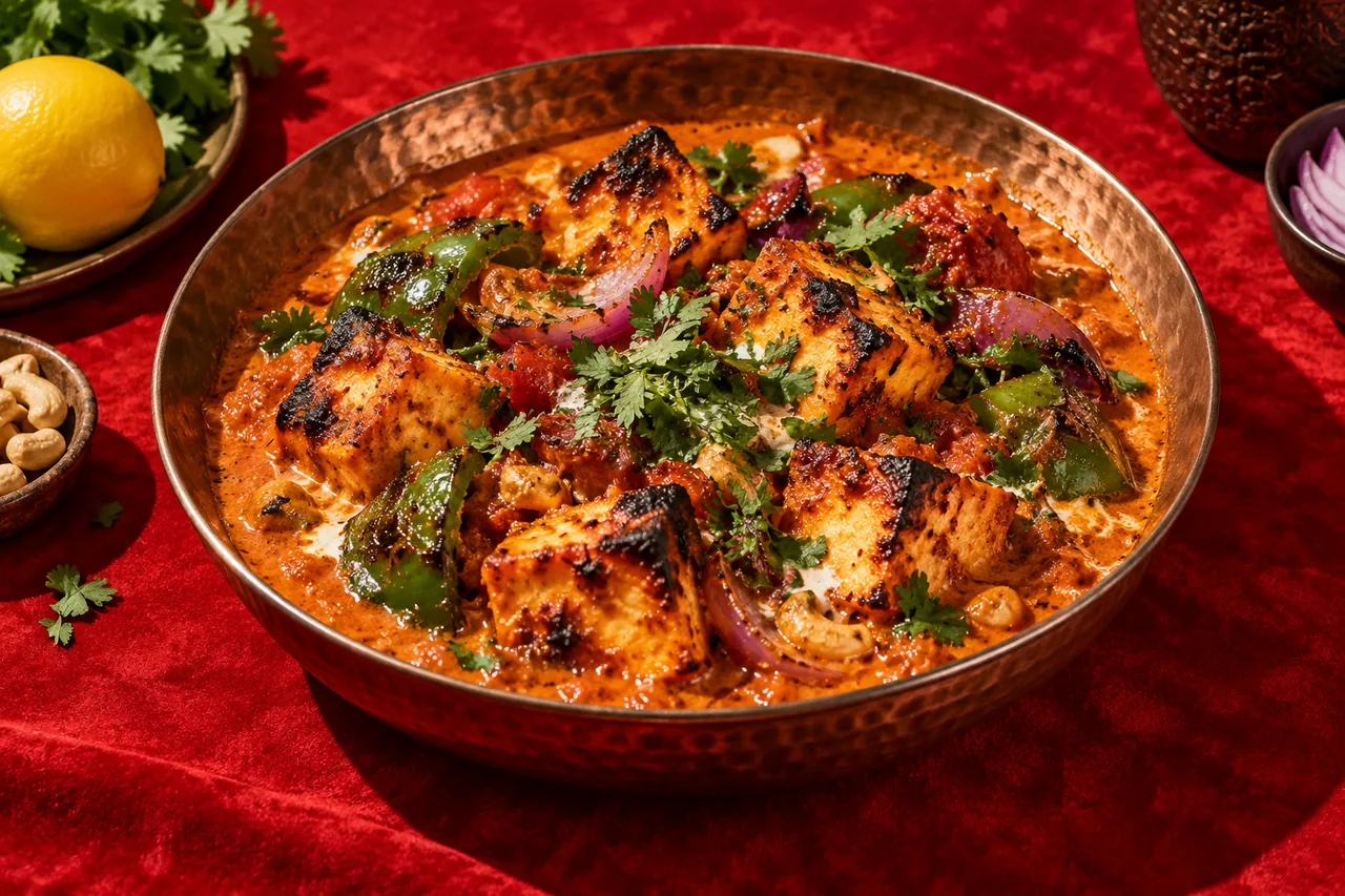 Paneer tikka masala (paneer grillé, sauce tomate épicée et crémeuse)