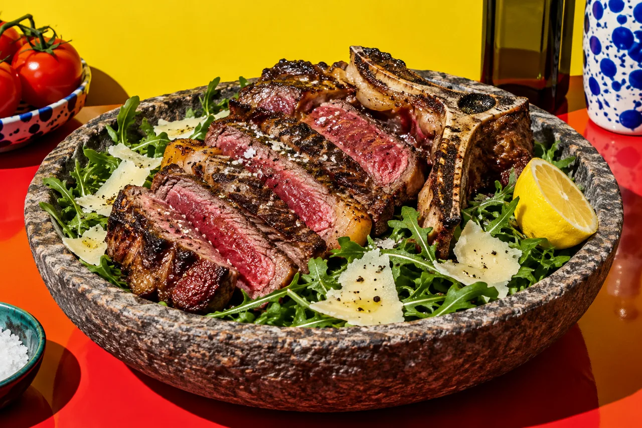 Tagliata di fiorentina alla rucola e parmigiano