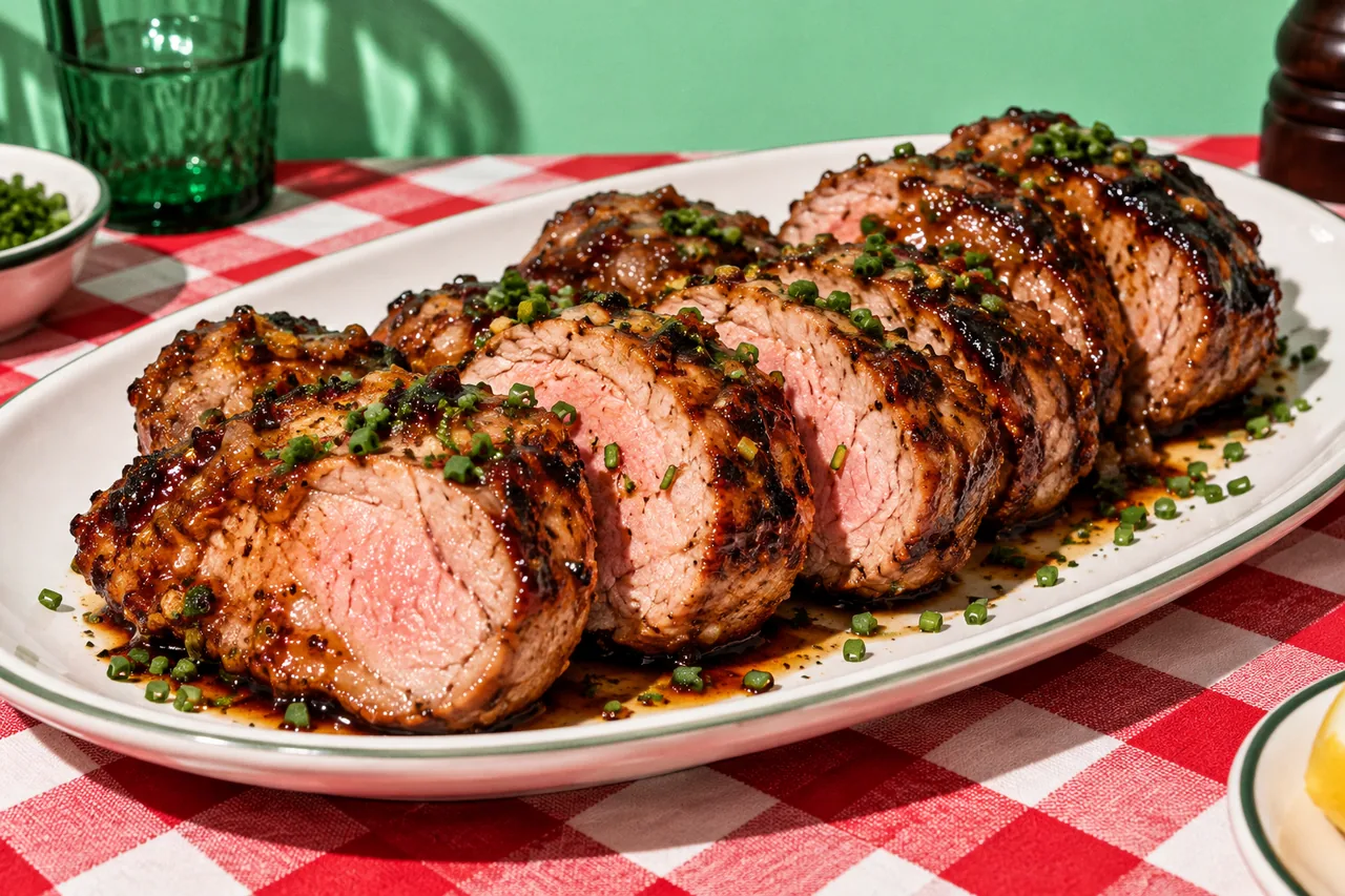 Filet mignon de porc grillé mariné au bourbon