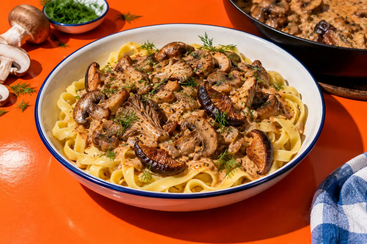 Mushroom stroganoff (champignons à la crème aigre, paprika et moutarde)