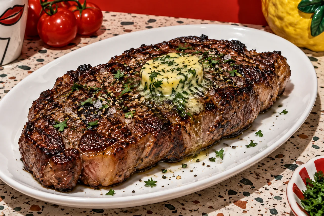 Top sirloin steak grillé au beurre à l'ail