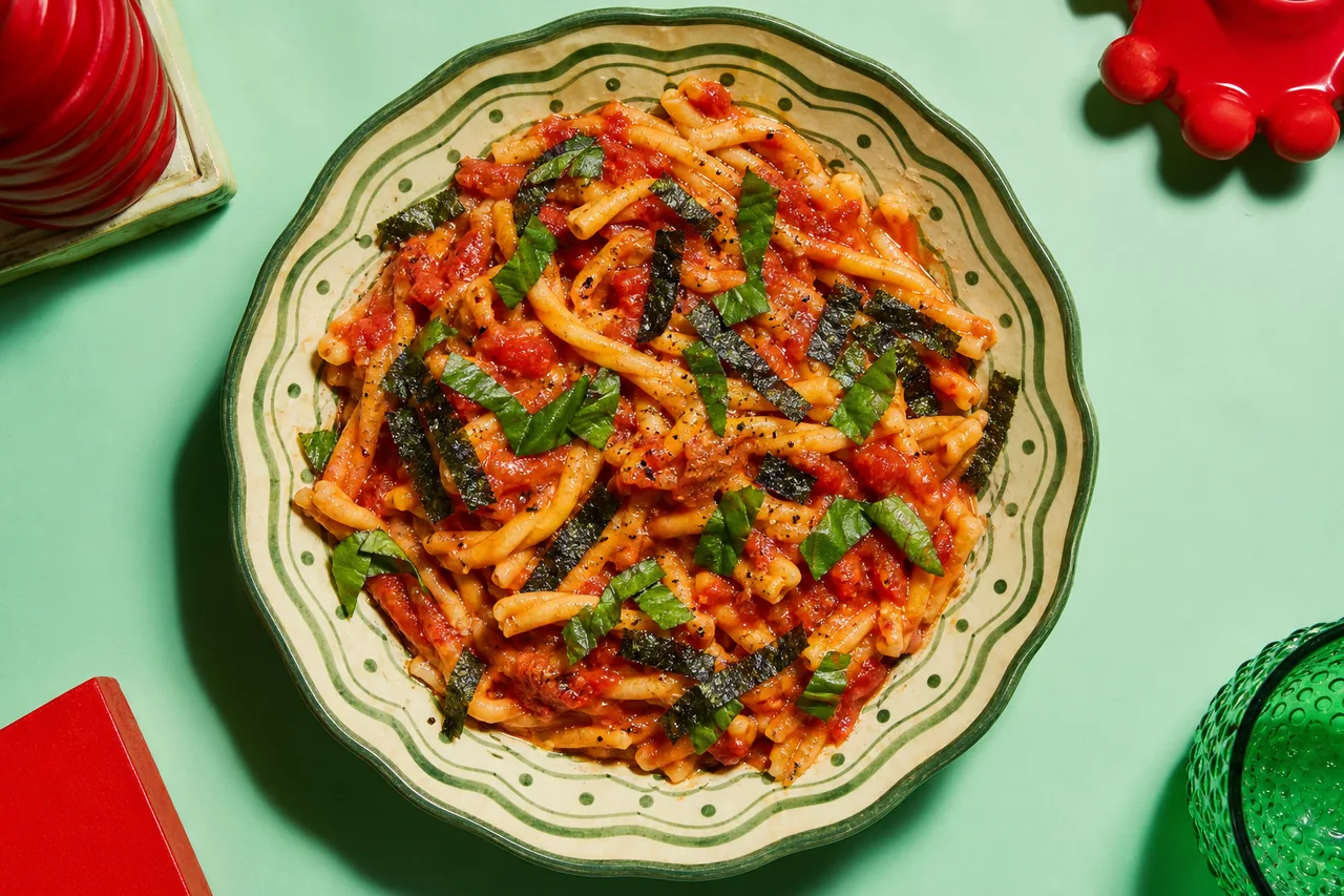 Pâtes à la tomate râpée et au beurre miso
