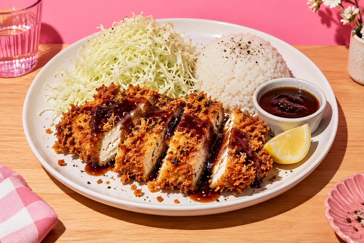Tofu katsu (tofu pané au panko, sauce katsu maison et chou croquant)