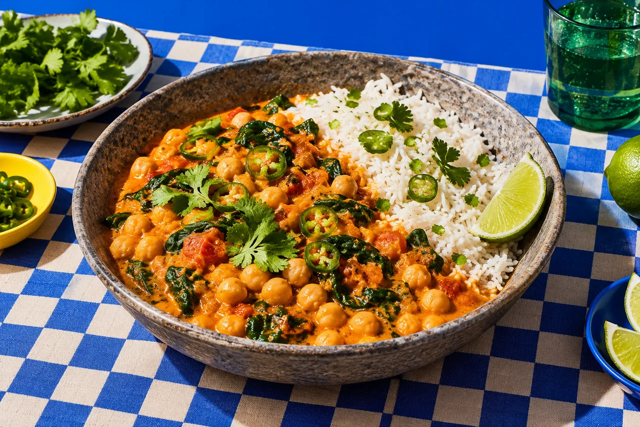 Curry de pois chiches au lait de coco et aux épinards