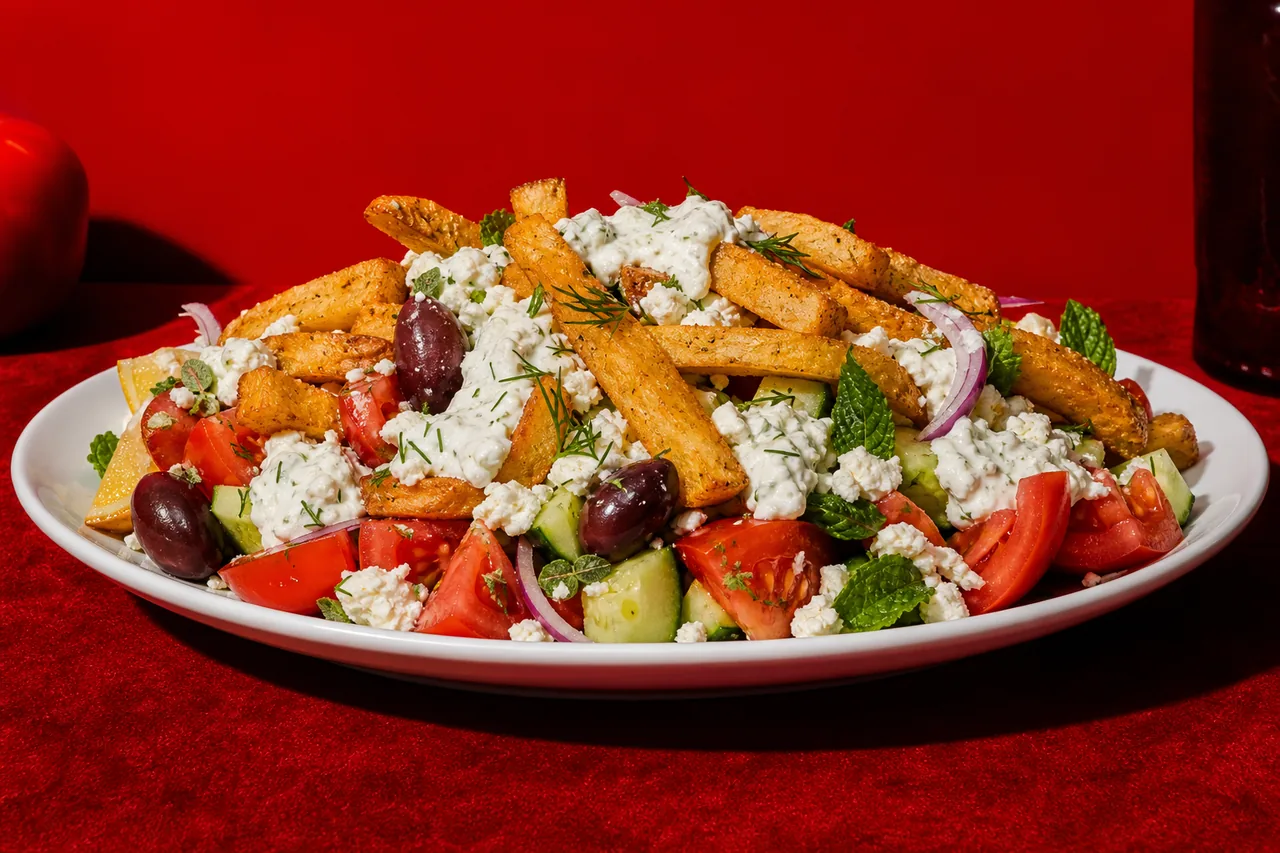 Salade de frites sauce yaourt herbes