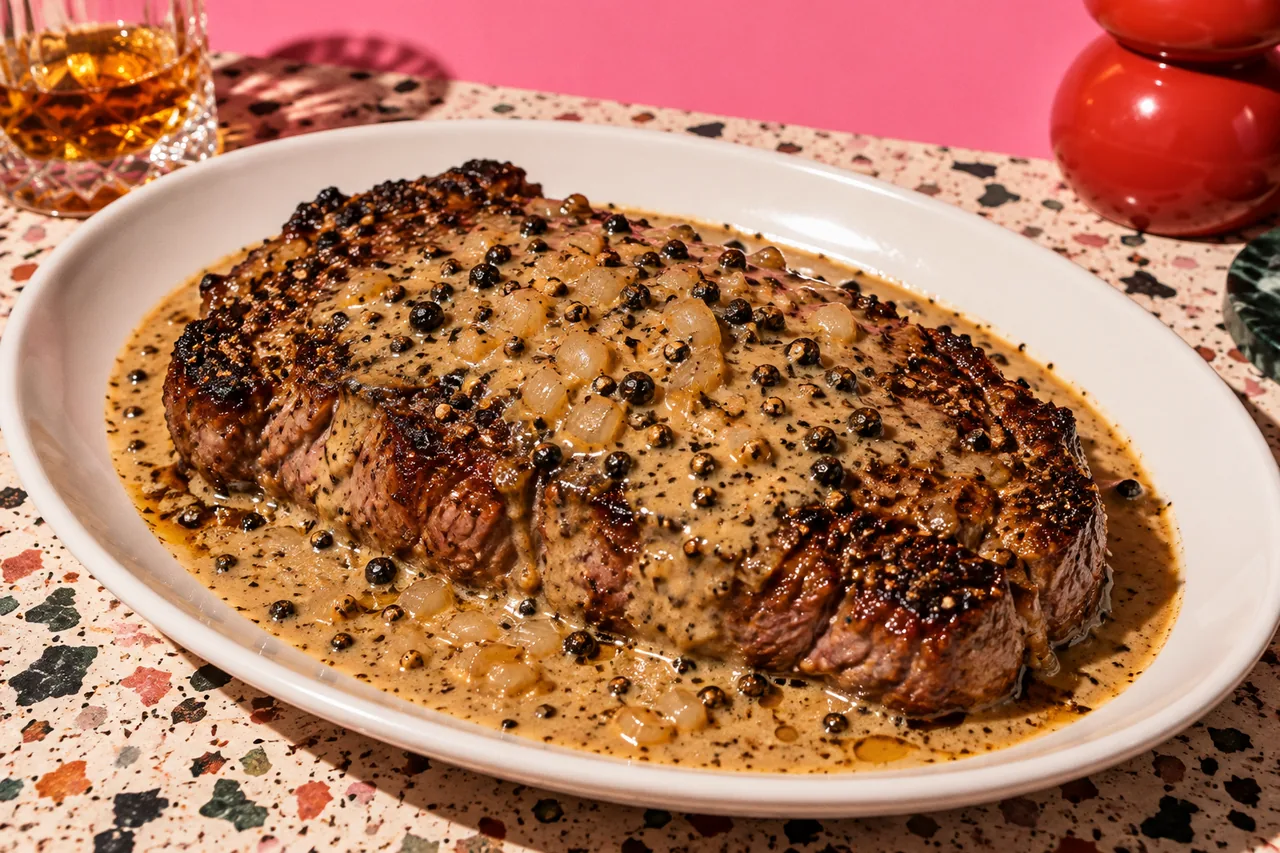 Sirloin steak de bœuf sauce au poivre à l'américaine