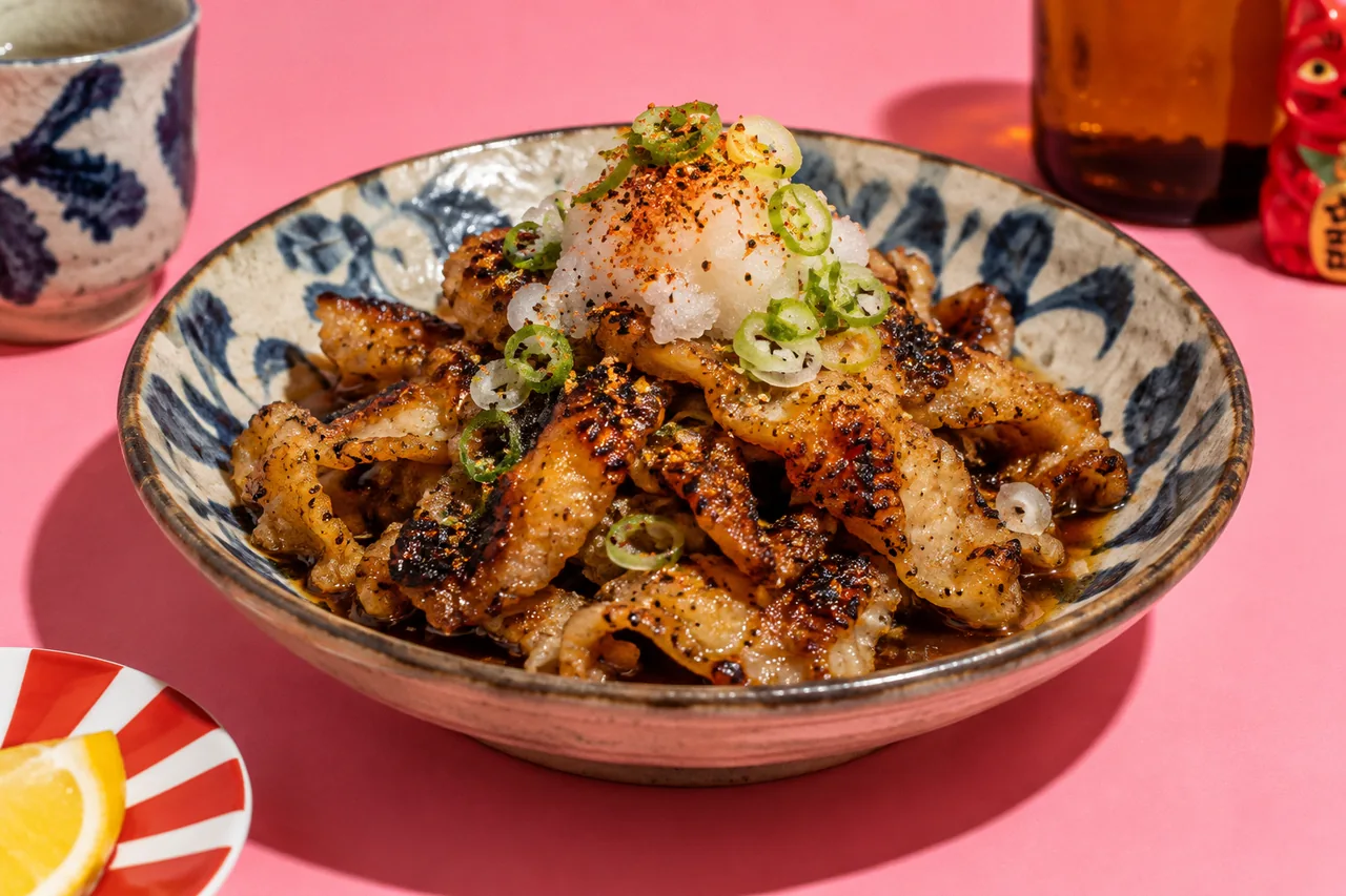 Tori kawa ponzu (peau de poulet grillée au ponzu)