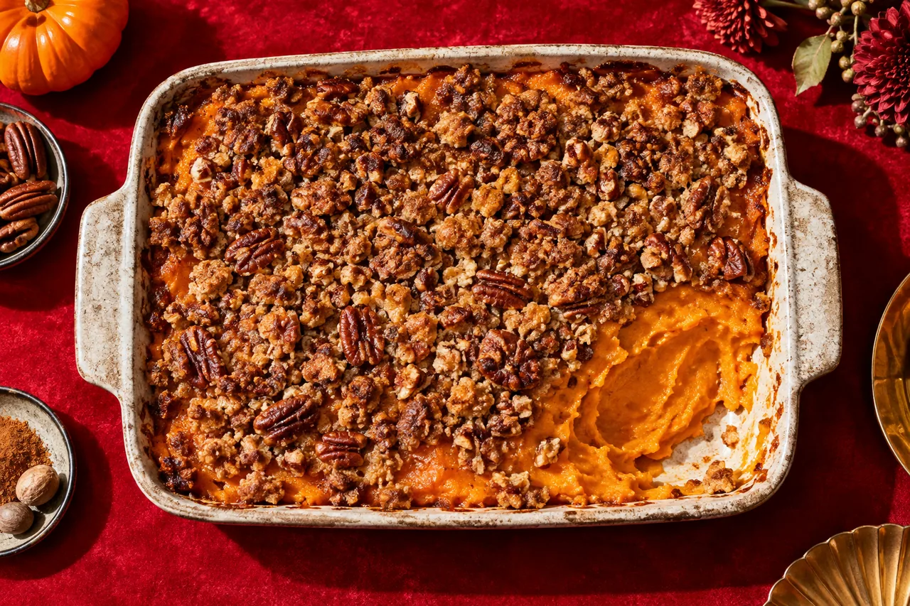 Sweet potato casserole (patates douces gratinées, guimauves ou pécan)