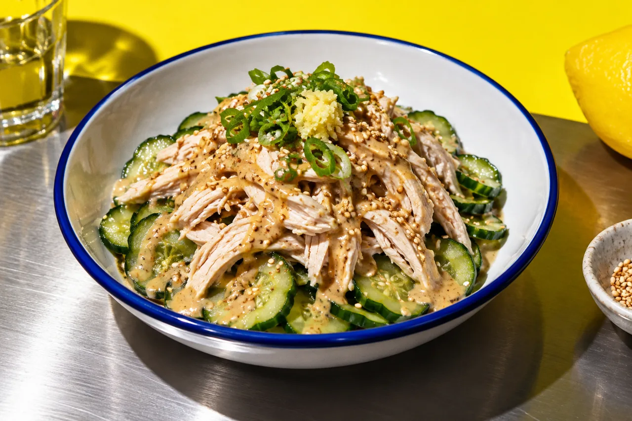 Sasami de poulet poché en salade au sésame
