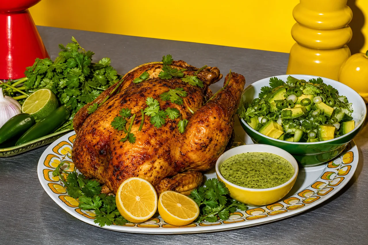 Poulet rôti à la péruvienne avec sauce verte acidulée