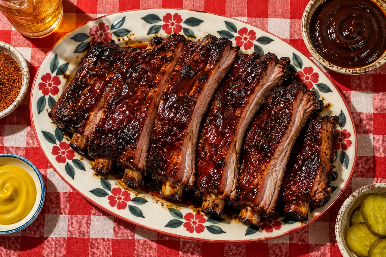 St. Louis ribs de porc laqués, sauce barbecue Kansas City