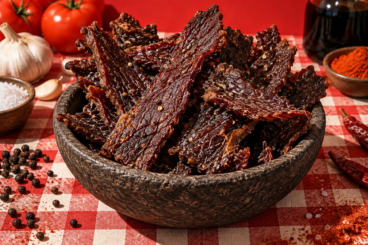 Beef jerky traditionnel au bœuf séché et poivre noir