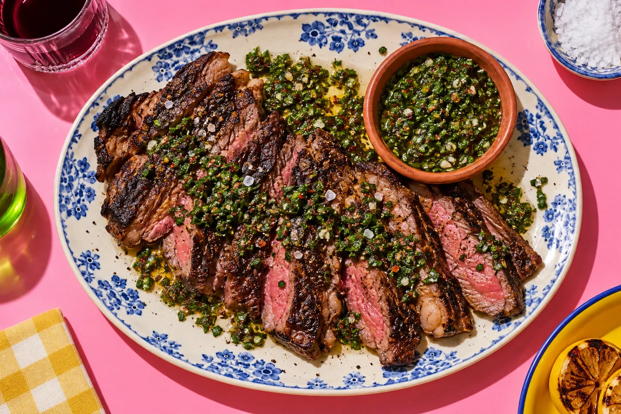 Churrasco argentin de skirt steak de bœuf au chimichurri
