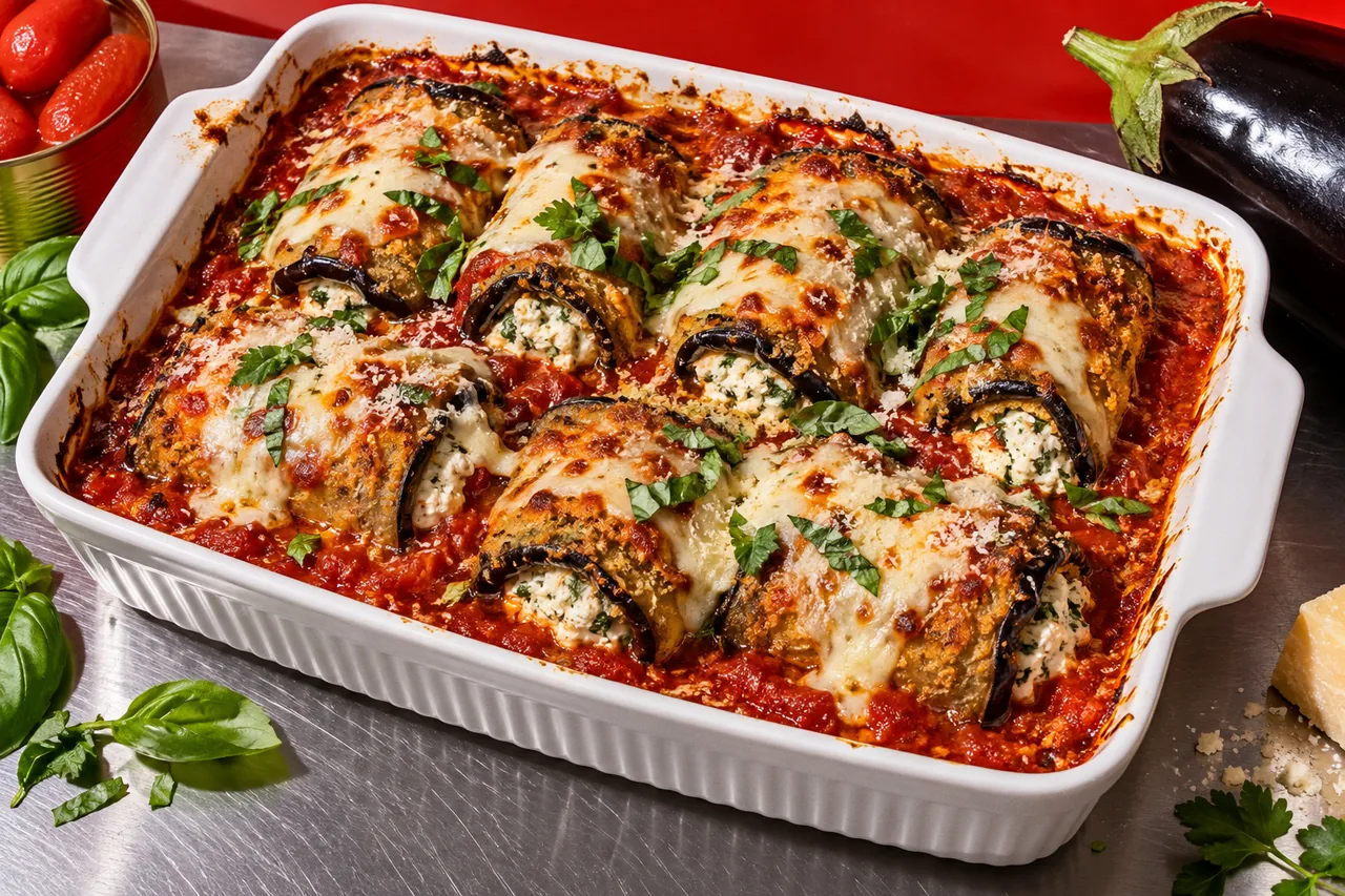 Eggplant rollatini (ricotta-stuffed eggplant rolls)