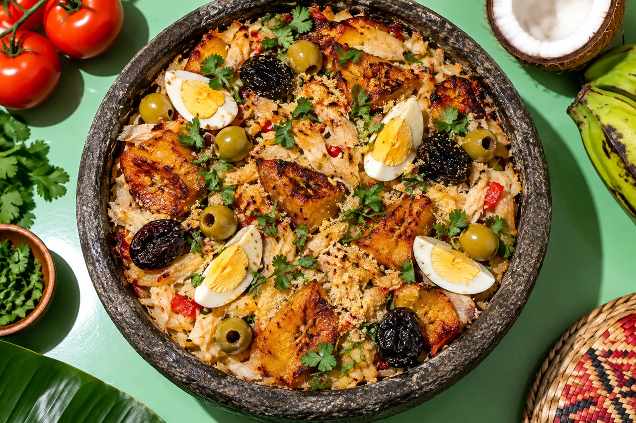 Pirarucu de casaca, arapaima salé gratiné à la banane plantain, tradition du Pará