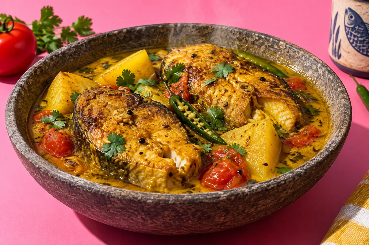 Macher jhol au rohu, curry de poisson bengali à la moutarde et au curcuma