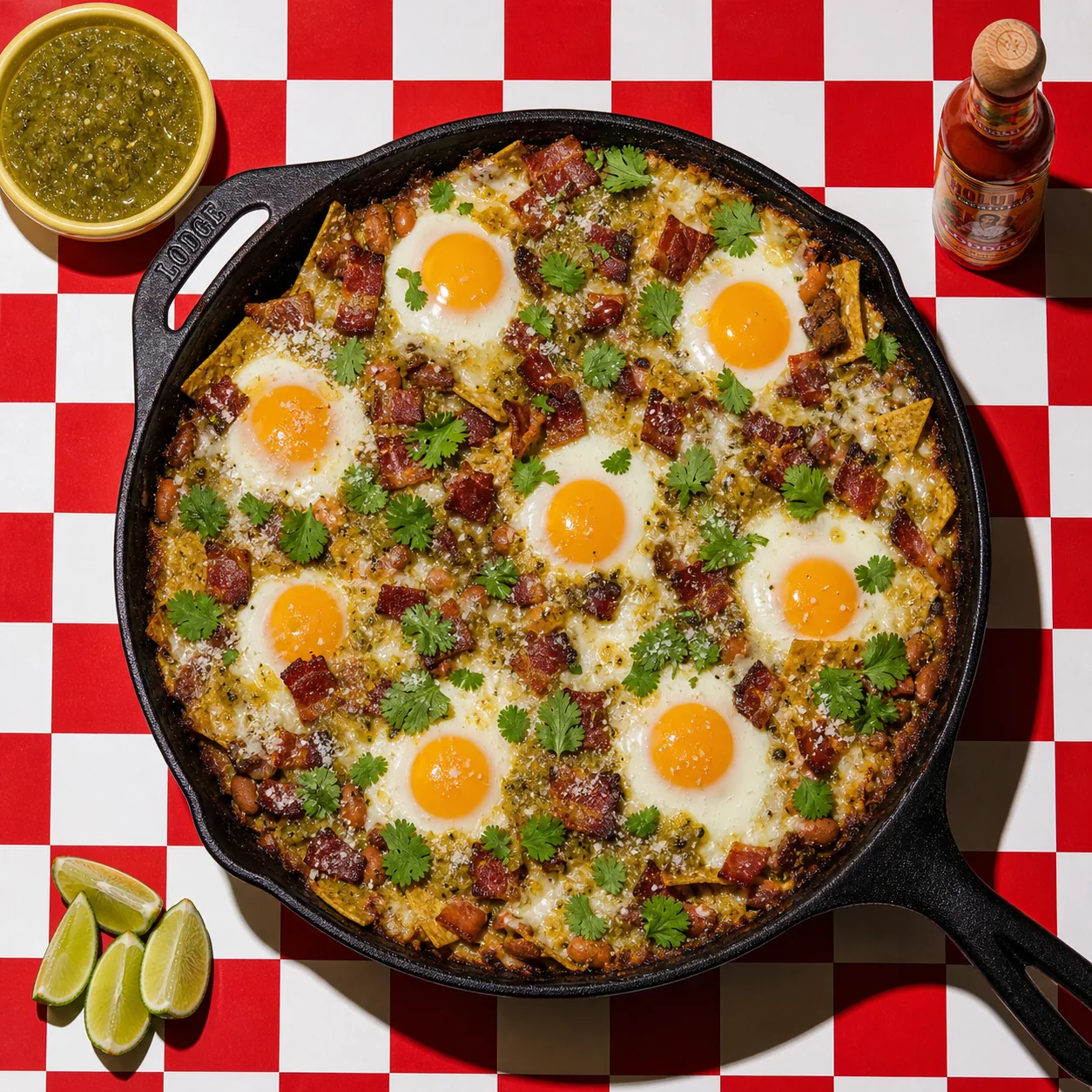 Chilaquiles au bacon, œufs et fromage