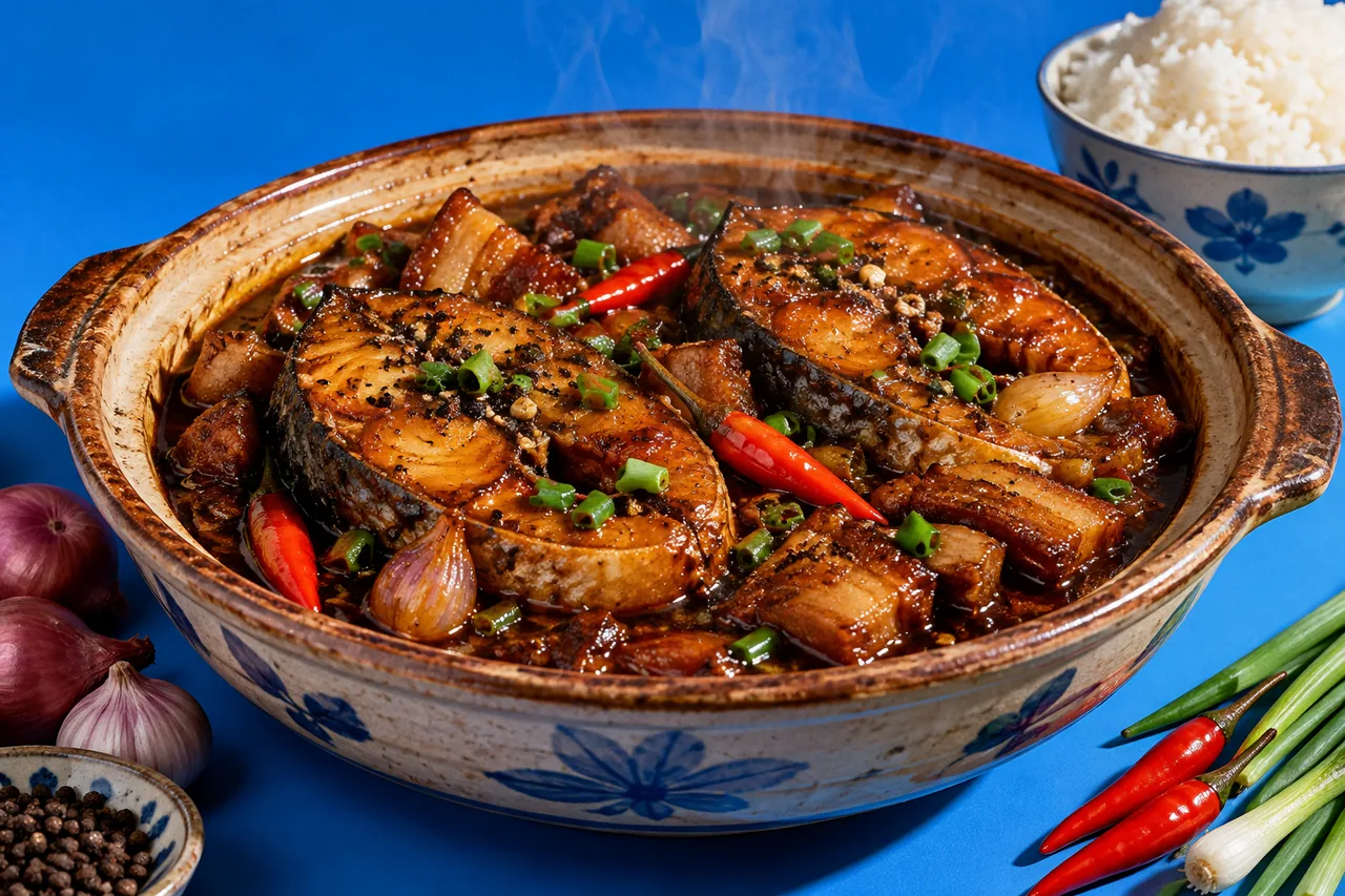 Cá kho tộ au pangasius, poisson caramélisé en pot de terre