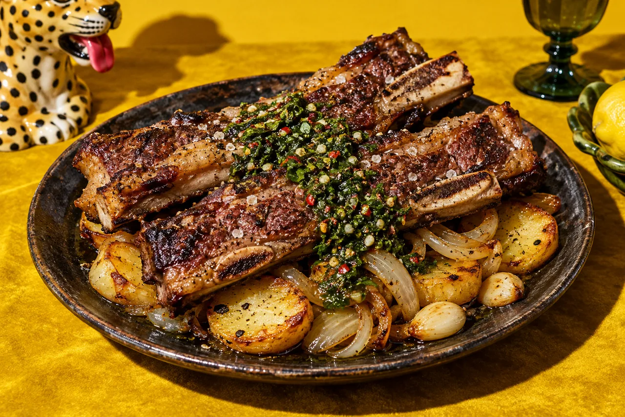 Asado de tira au four et pommes de terre rôties